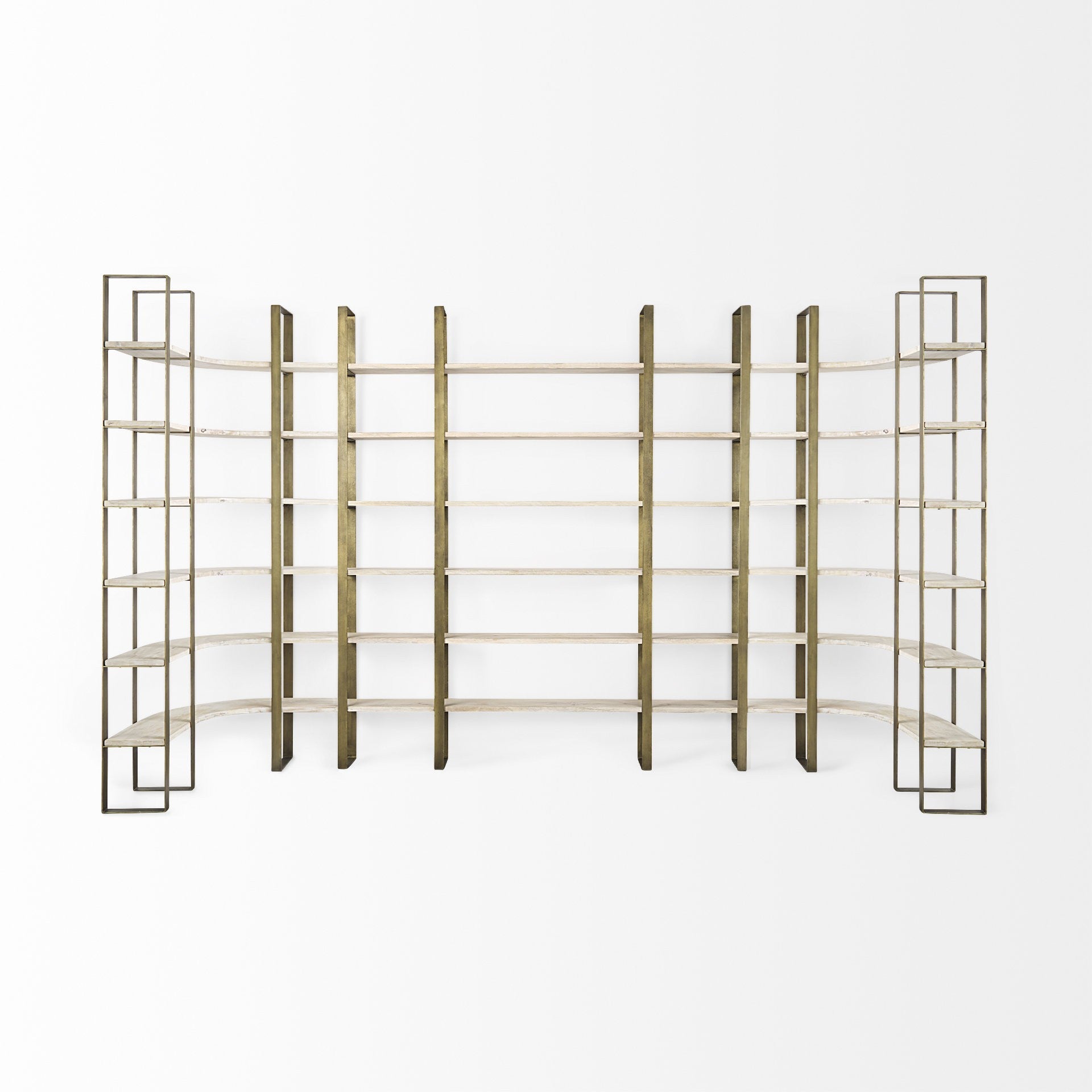 Gold Iron Framed Curved Wooden Shelving Unit By Homeroots | Bookcases | Modishstore - 5