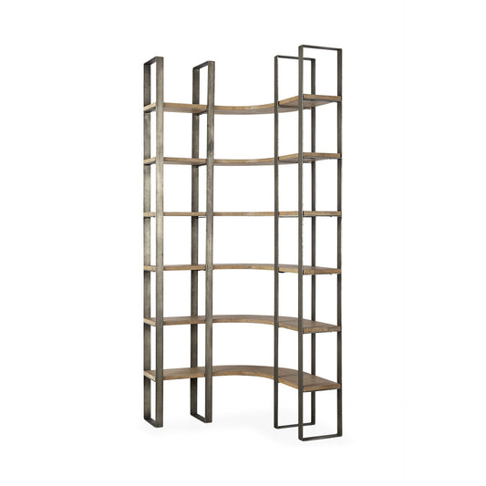 Silver Iron Framed Curved Wooden Shelving Unit By Homeroots | Bookcases | Modishstore