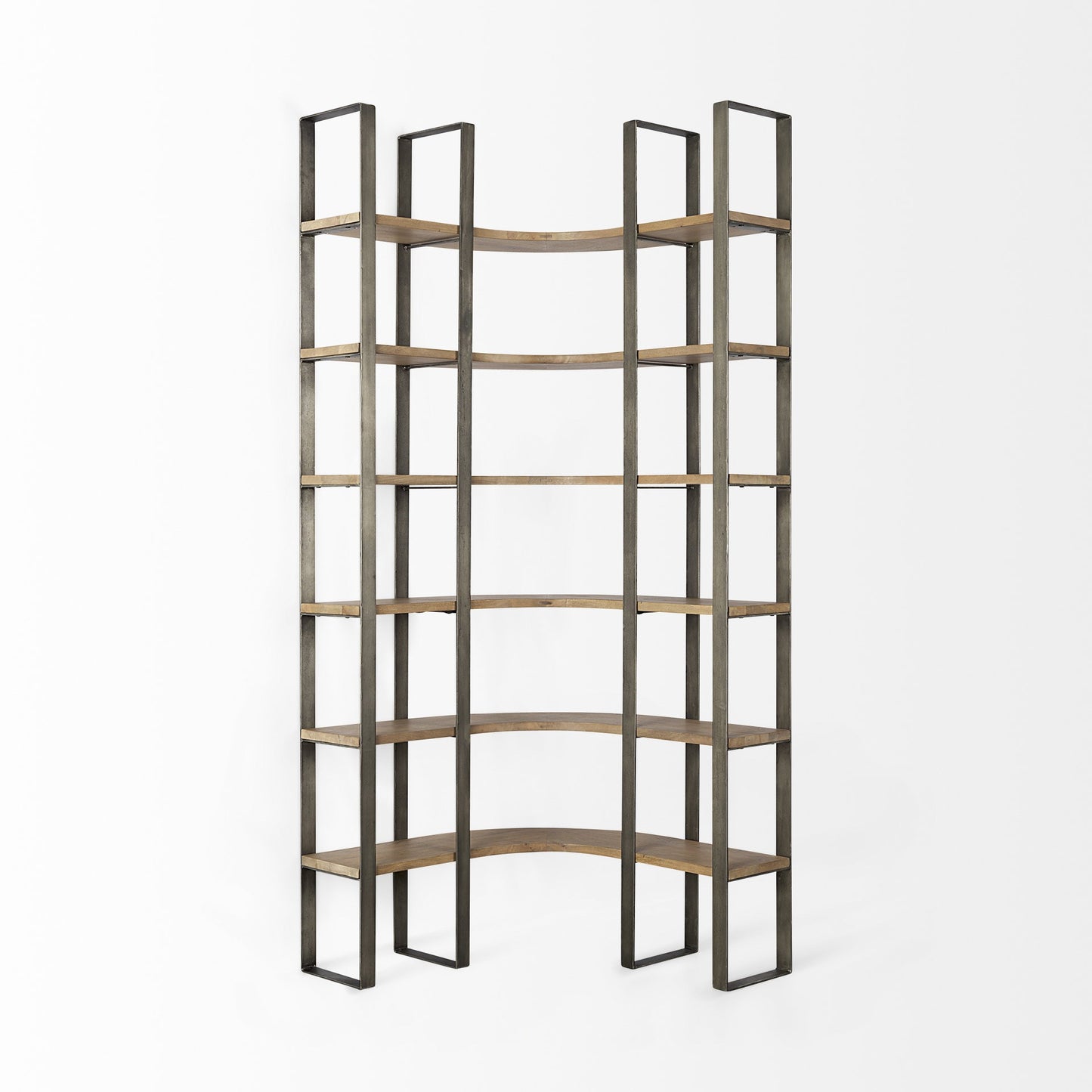 Silver Iron Framed Curved Wooden Shelving Unit By Homeroots | Bookcases | Modishstore - 2