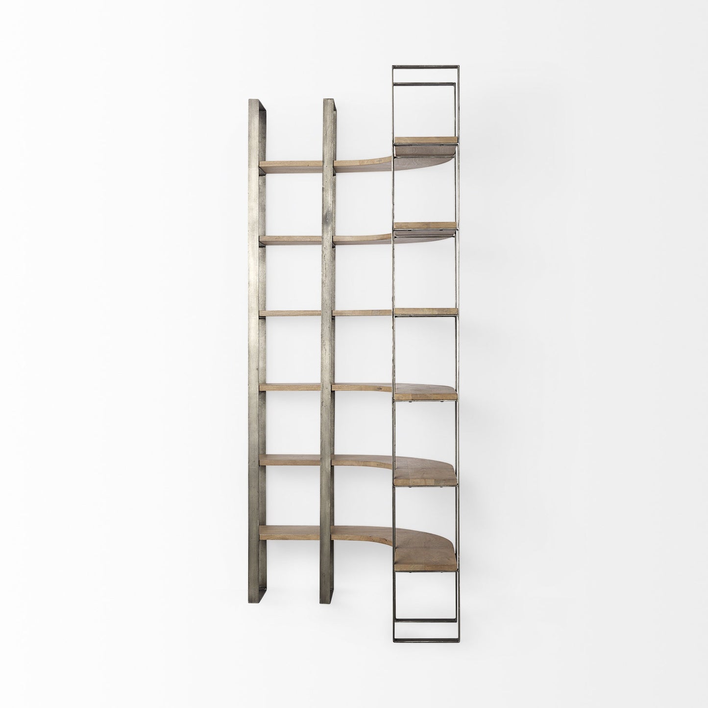 Silver Iron Framed Curved Wooden Shelving Unit By Homeroots | Bookcases | Modishstore - 3
