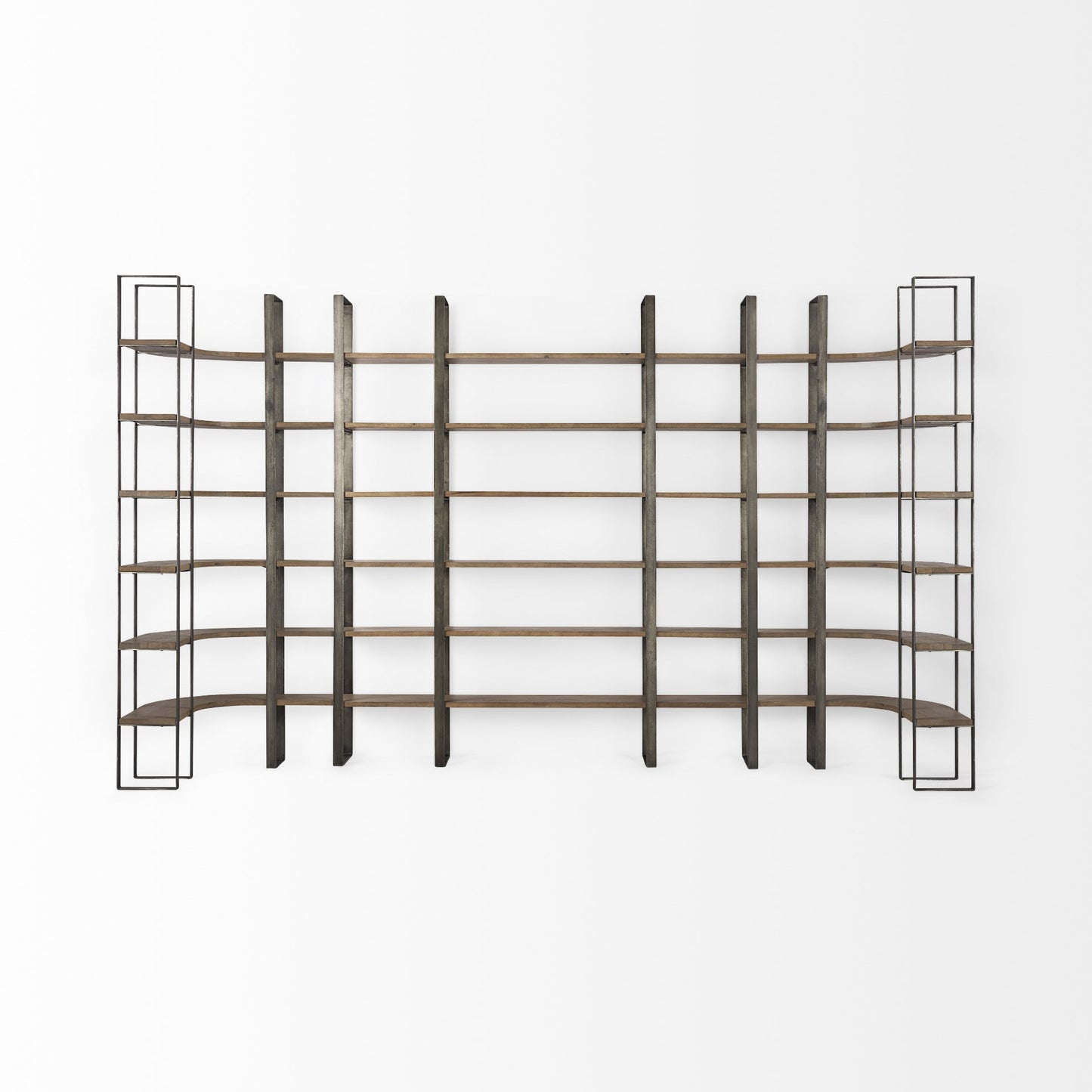 Silver Iron Framed Curved Wooden Shelving Unit By Homeroots | Bookcases | Modishstore - 5