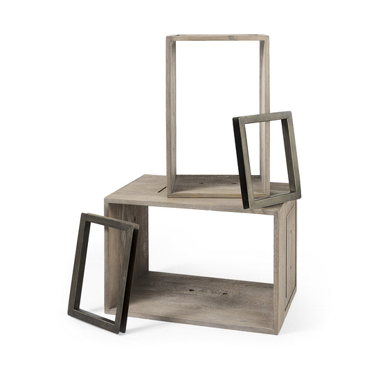 Set of Two Rustic Light Gray Brown Cube Box Shelves By Homeroots | Bookcases | Modishstore