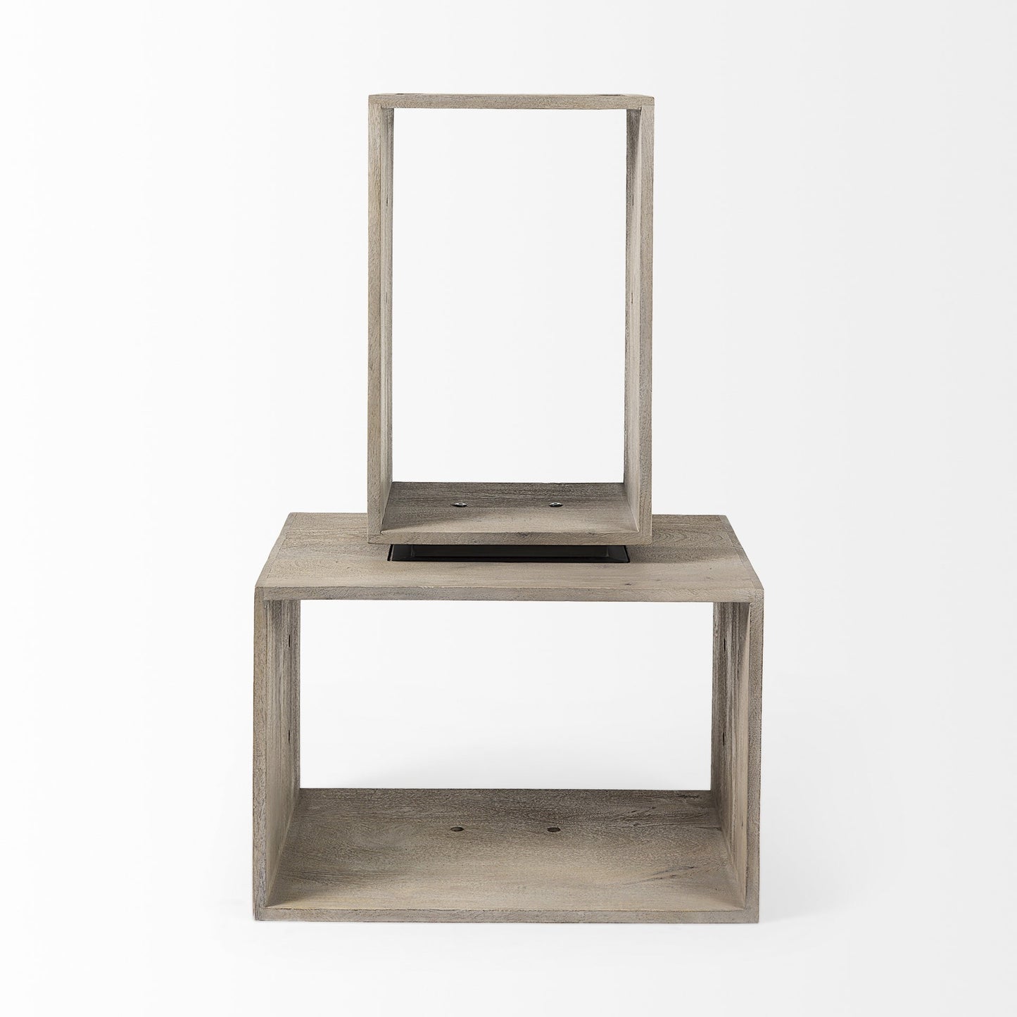 Set of Two Rustic Light Gray Brown Cube Box Shelves By Homeroots | Bookcases | Modishstore - 6