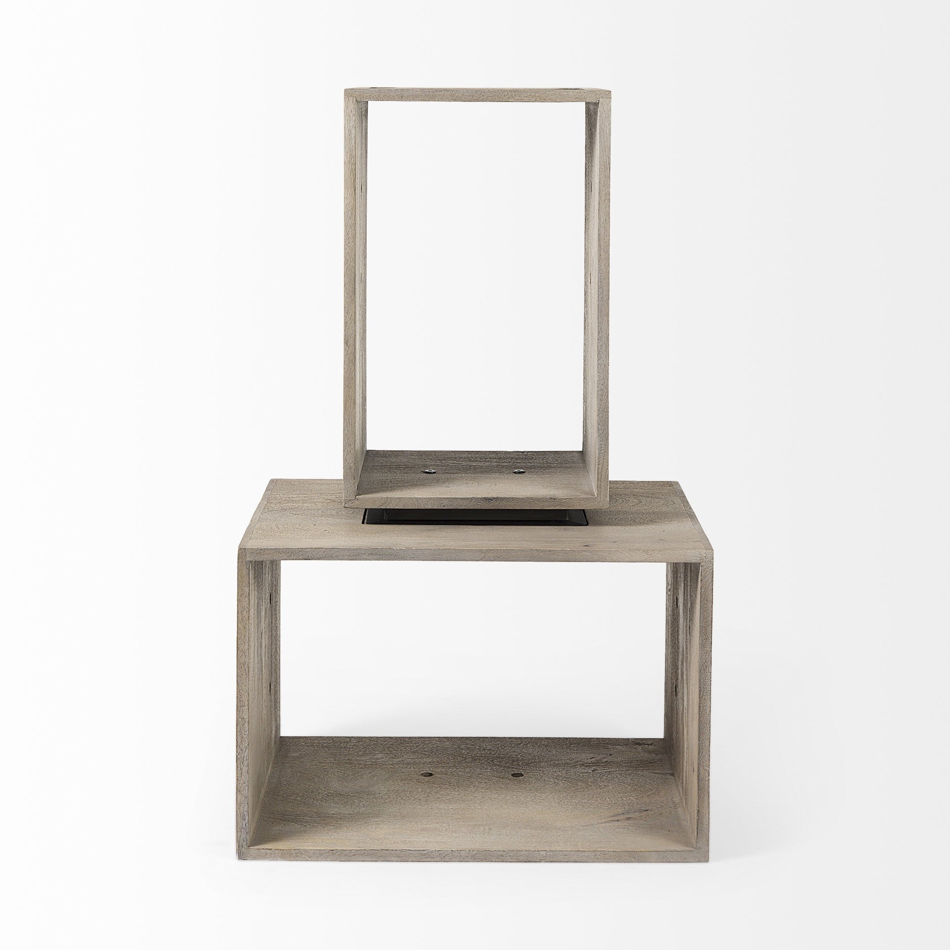 Set of Two Rustic Light Gray Brown Cube Box Shelves By Homeroots | Bookcases | Modishstore - 6