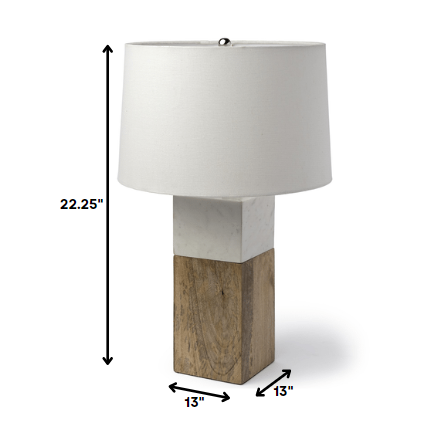 White Marble and Natural Wood Block Table or Desk Lamp By Homeroots | Desk Lamps | Modishstore - 6