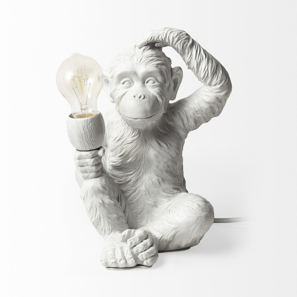 White Whimsical Monkey Table or Desk Lamp By Homeroots | Desk Lamps | Modishstore - 2