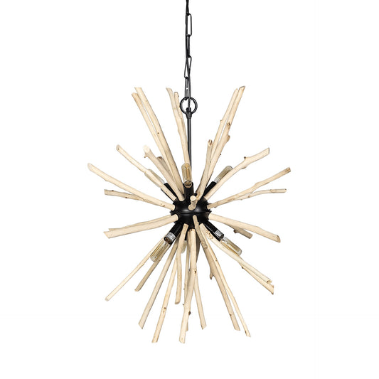 Wood and Metal Starburst Six Bulb Hanging Light By Homeroots | Chandeliers | Modishstore