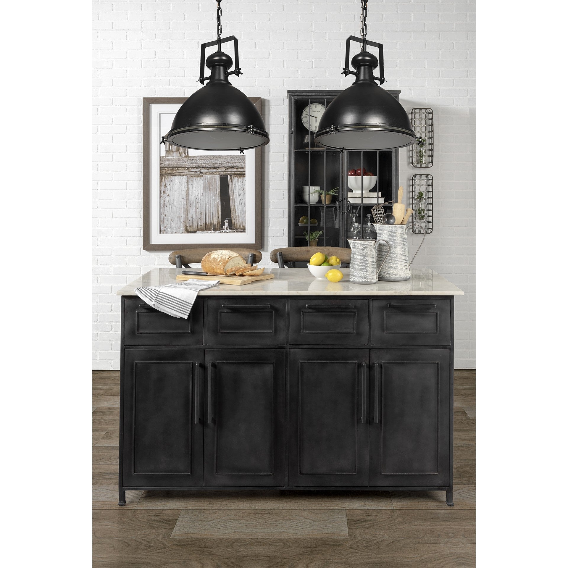 Industrial Black Metal Hanging Pendant Light By Homeroots | Pendant Lamps | Modishstore - 8