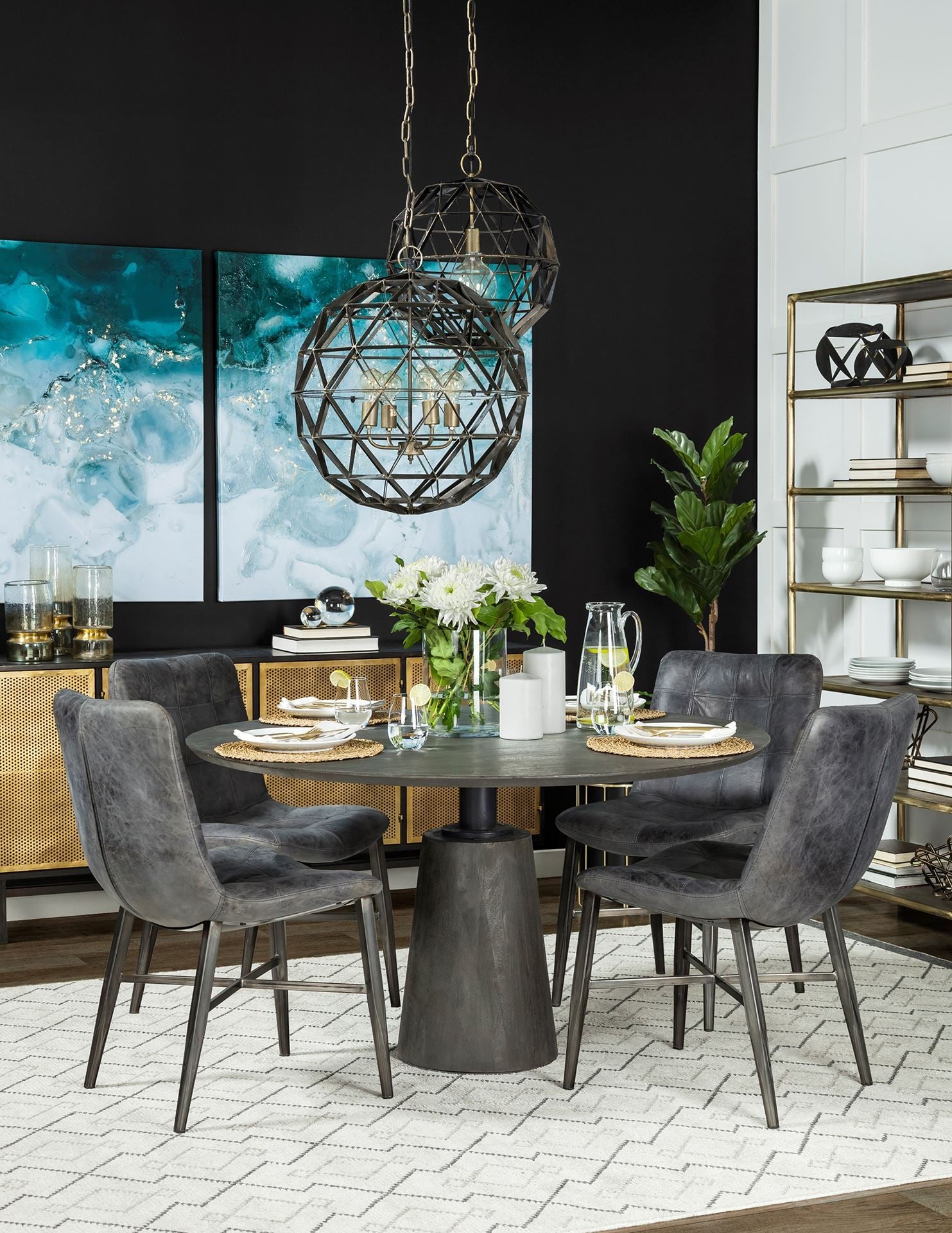 Black Metal Geometric Globe Hanging Light By Homeroots | Chandeliers | Modishstore