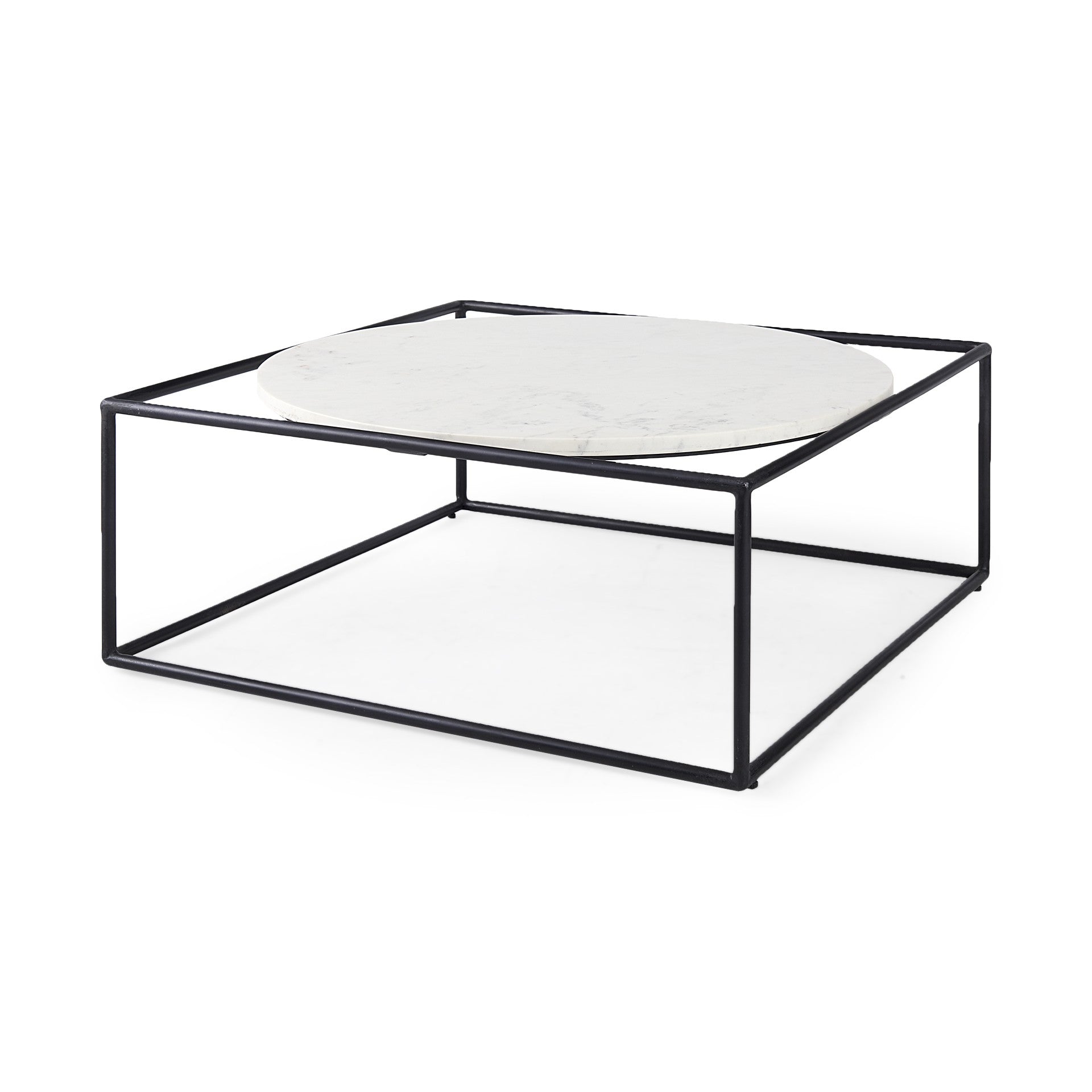 White Marble Metal Frame Round in Square Coffee Table By Homeroots | Coffee Tables | Modishstore