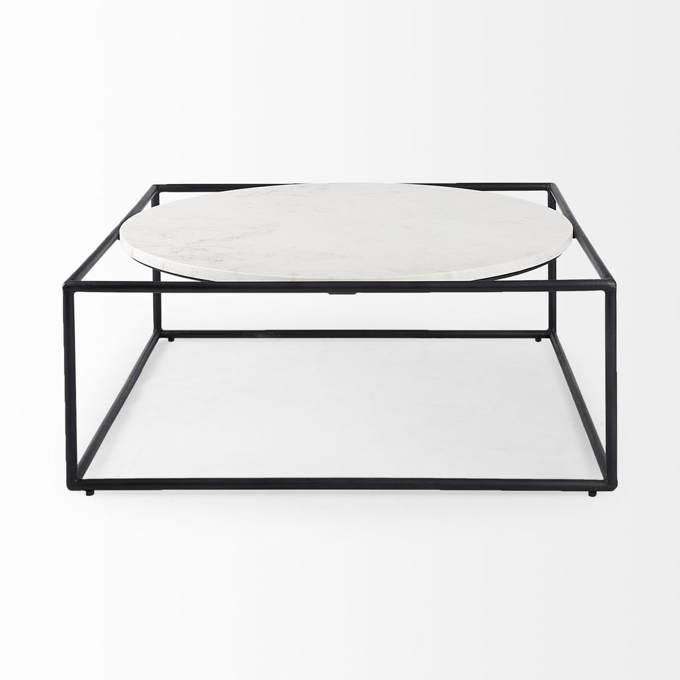 White Marble Metal Frame Round in Square Coffee Table By Homeroots | Coffee Tables | Modishstore - 3