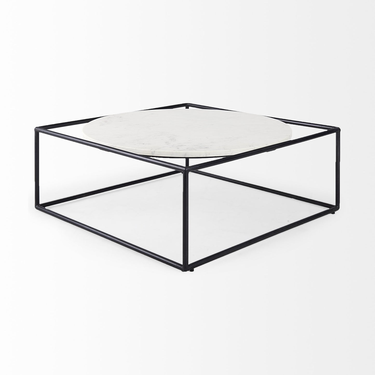 White Marble Metal Frame Round in Square Coffee Table By Homeroots