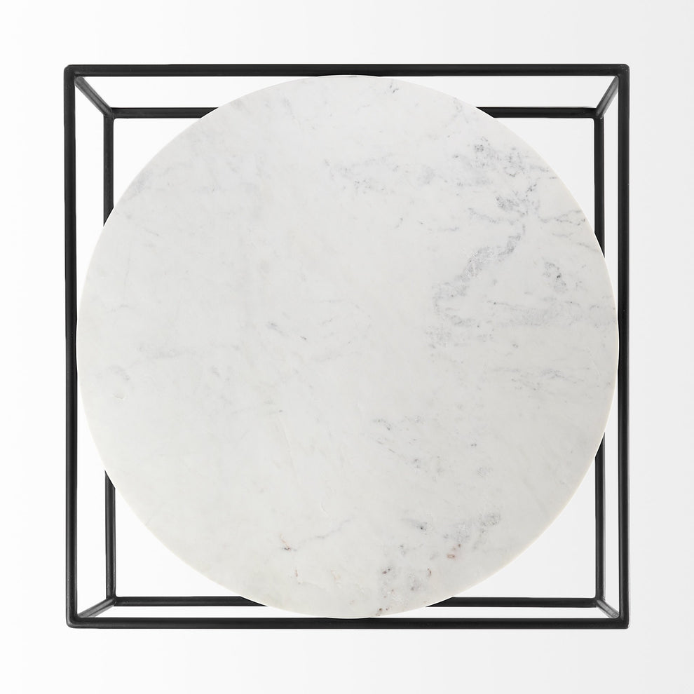 White Marble Metal Frame Round in Square Coffee Table By Homeroots | Coffee Tables | Modishstore - 5