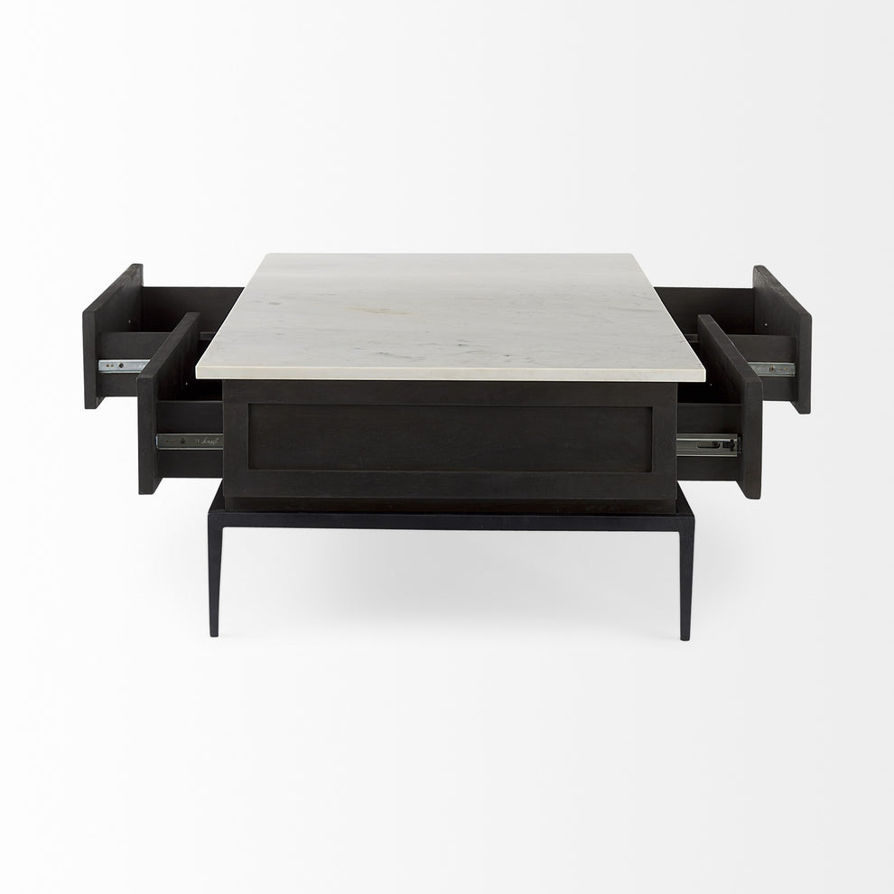 Dark Brown Wood and Marble Coffee Table By Homeroots | Coffee Tables | Modishstore - 5