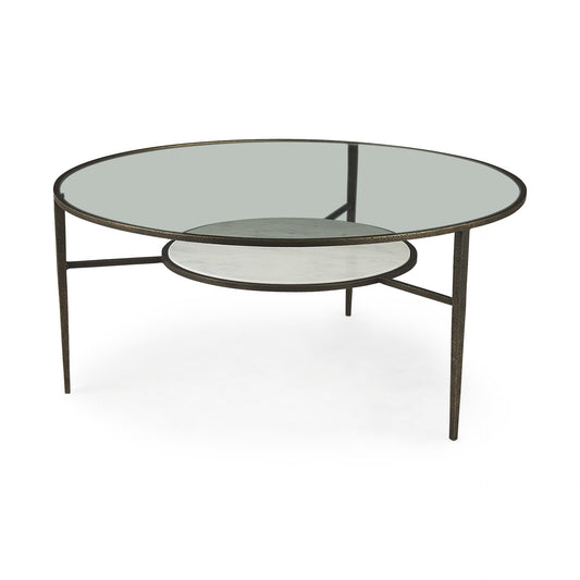 Iron Glass and Marble Round Coffee Table By Homeroots | Coffee Tables | Modishstore