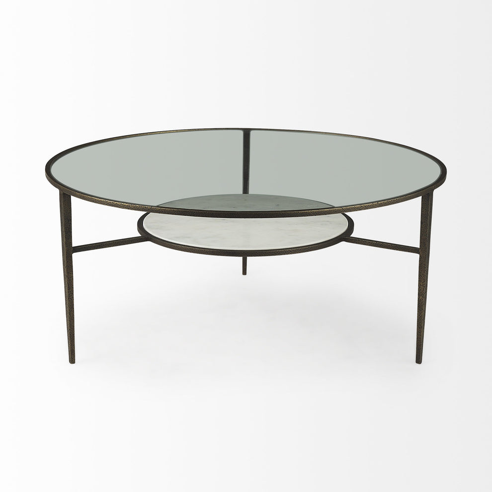 Iron Glass and Marble Round Coffee Table By Homeroots | Coffee Tables | Modishstore - 3