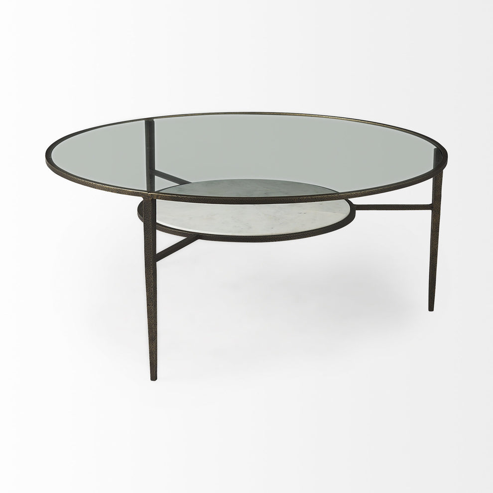 Iron Glass and Marble Round Coffee Table By Homeroots | Coffee Tables | Modishstore - 4
