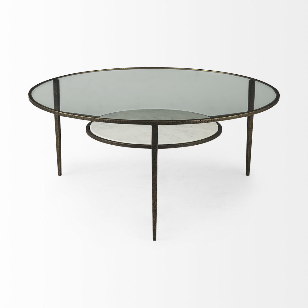 Iron Glass and Marble Round Coffee Table By Homeroots | Coffee Tables | Modishstore - 5