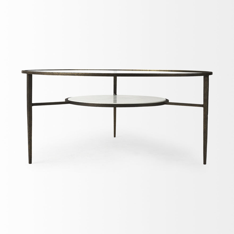 Iron Glass and Marble Round Coffee Table By Homeroots | Coffee Tables | Modishstore - 6