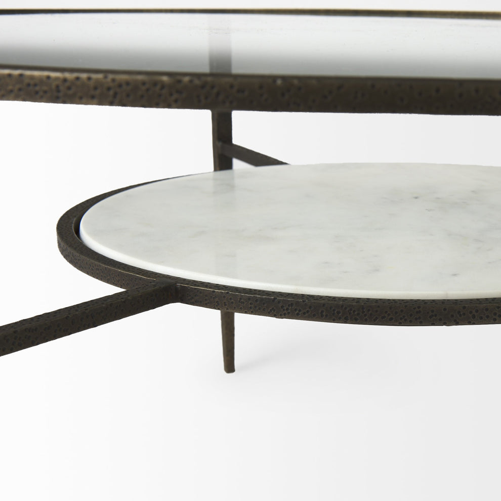 Iron Glass and Marble Round Coffee Table By Homeroots | Coffee Tables | Modishstore - 2