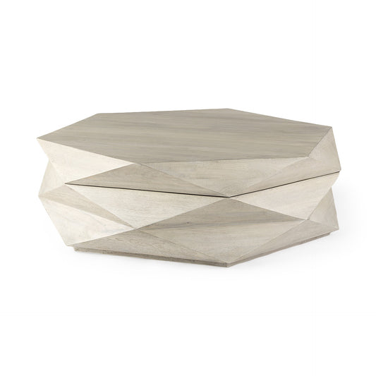 Mod Geometric Whitewash Solid Wood Coffee Table By Homeroots | Coffee Tables | Modishstore