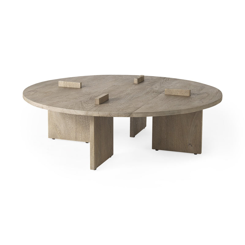 Cool Gray Brown Round Wooden Coffee Table By Homeroots | Coffee Tables | Modishstore