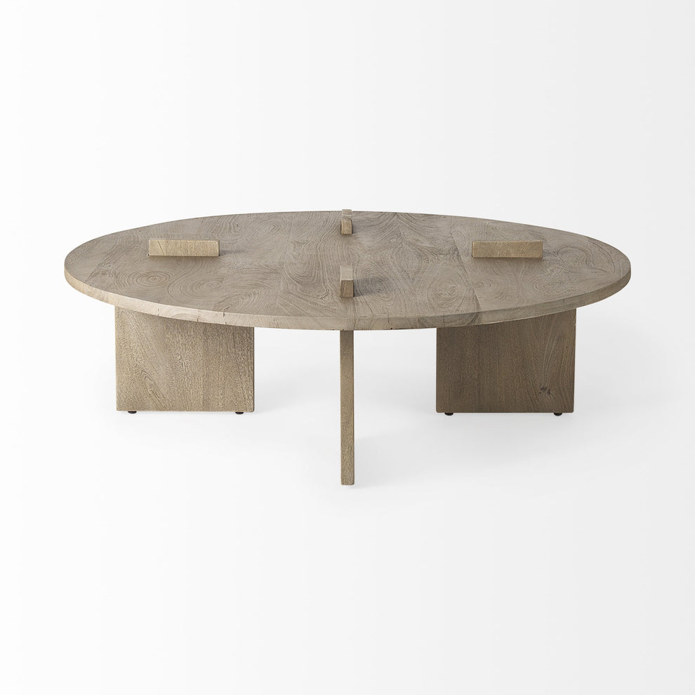 Cool Gray Brown Round Wooden Coffee Table By Homeroots | Coffee Tables | Modishstore - 2