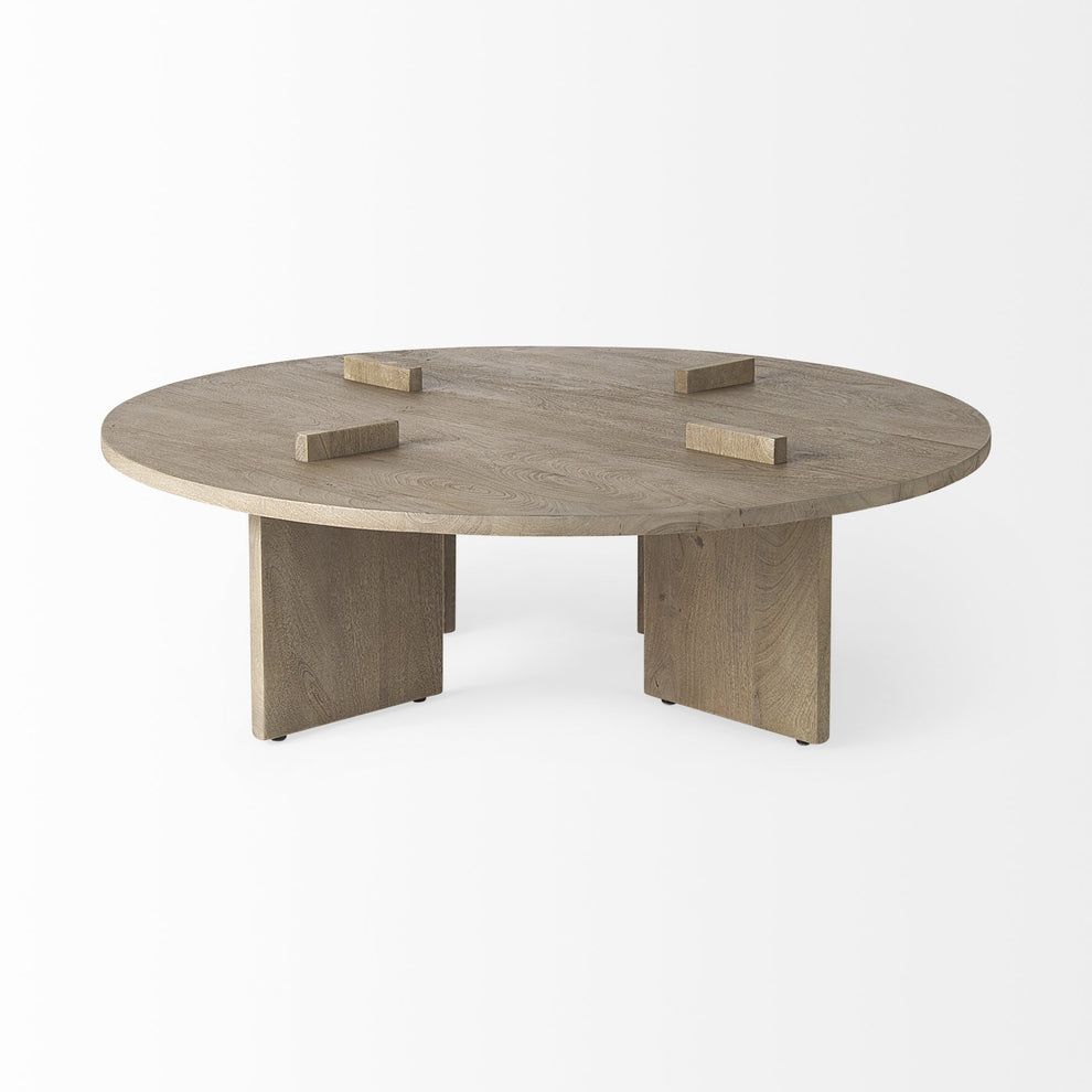 Cool Gray Brown Round Wooden Coffee Table By Homeroots | Coffee Tables | Modishstore - 3