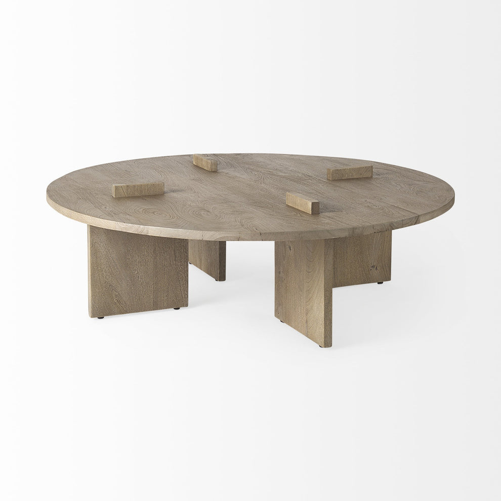 Cool Gray Brown Round Wooden Coffee Table By Homeroots | Coffee Tables | Modishstore - 4