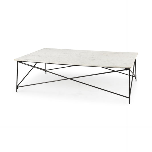 White Marble Criss Cross Base Coffee Table By Homeroots | Coffee Tables | Modishstore