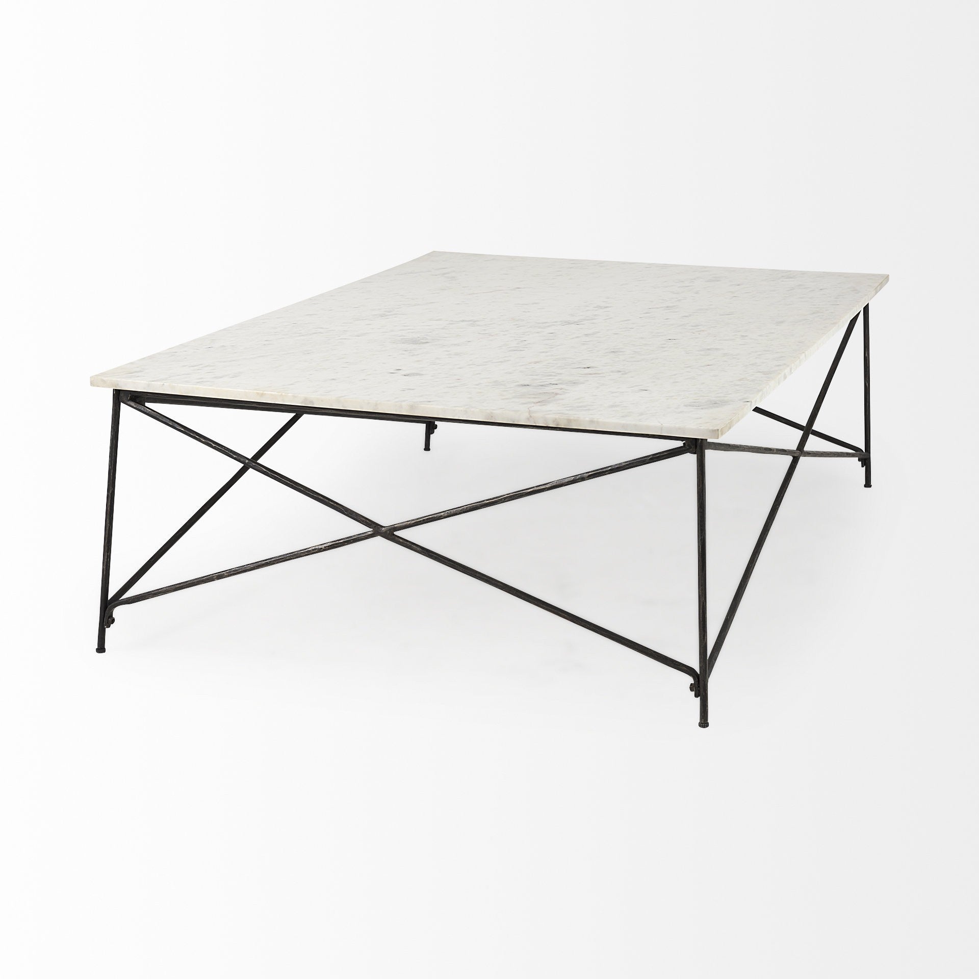 White Marble Criss Cross Base Coffee Table By Homeroots | Coffee Tables | Modishstore - 5
