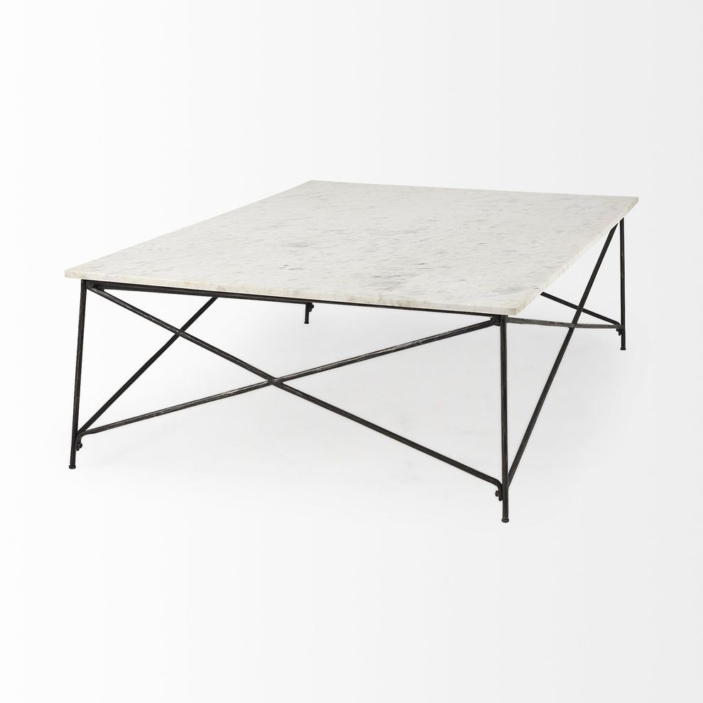 White Marble Criss Cross Base Coffee Table By Homeroots | Coffee Tables | Modishstore - 5