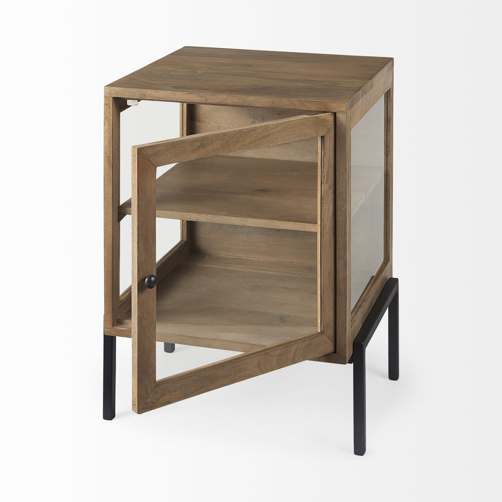 Rustic Honey Brown and Black Shadowbox Cabinet By Homeroots | Side Tables | Modishstore - 5