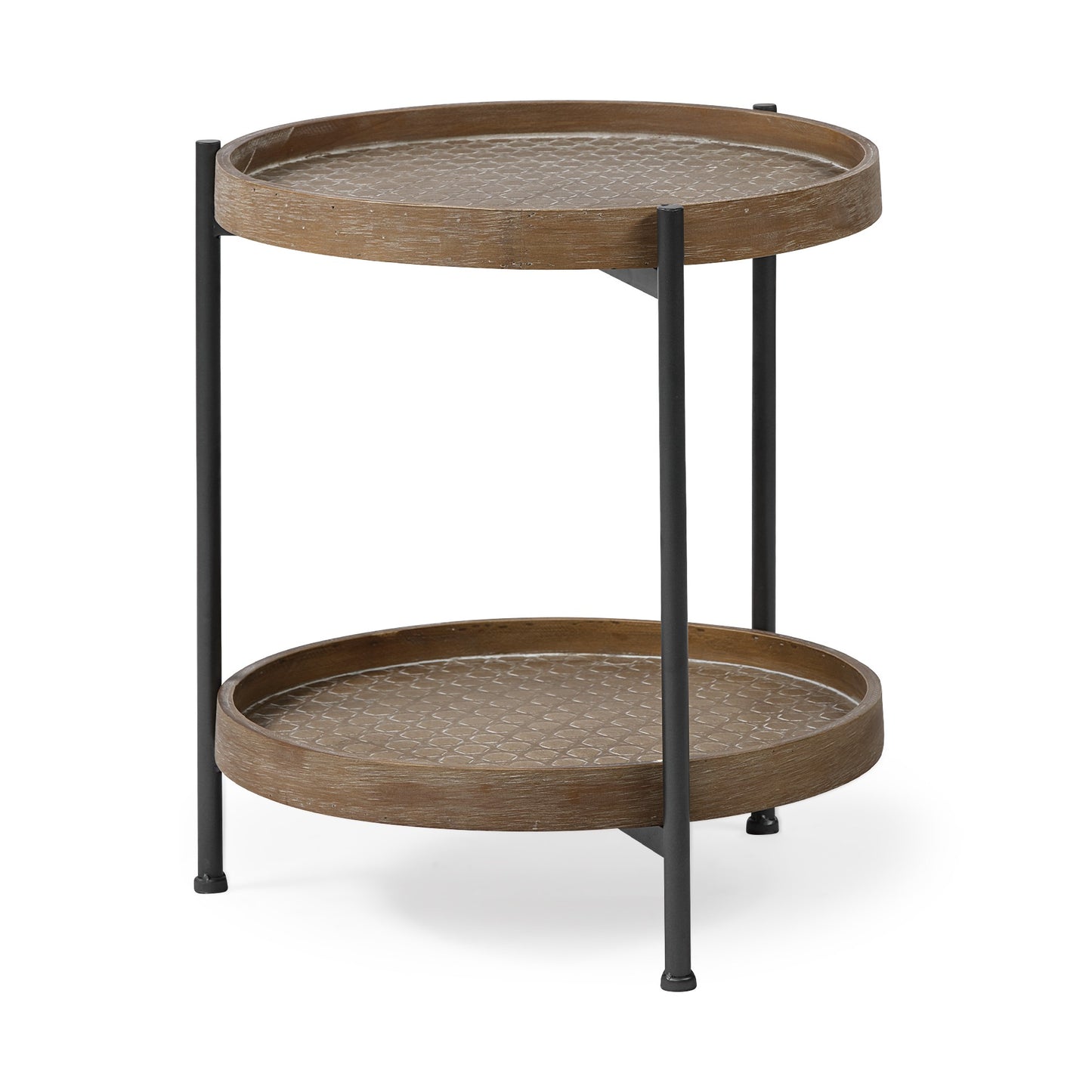 Brown Double Tier Embossed End Table By Homeroots