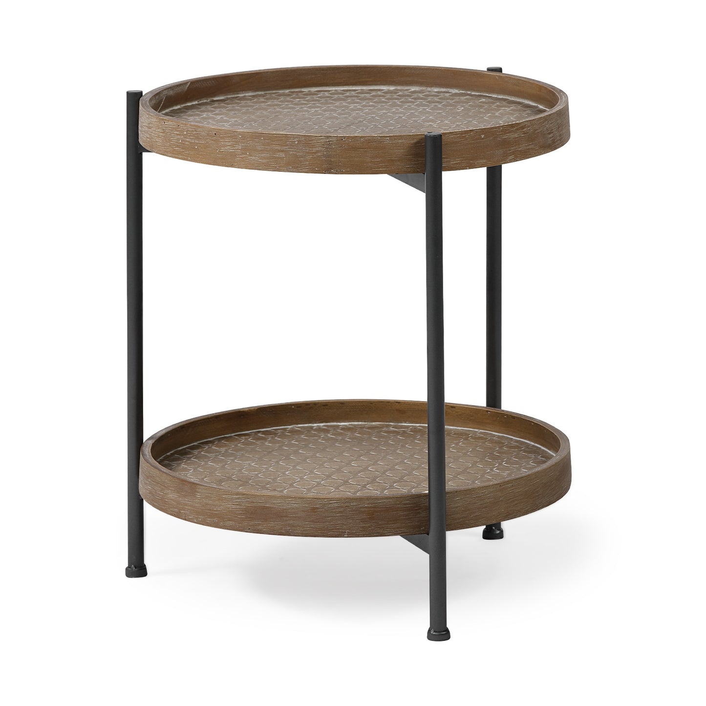 Brown Double Tier Embossed End Table By Homeroots | End Tables | Modishstore