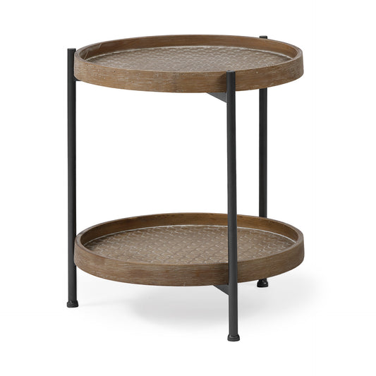 Brown Double Tier Embossed End Table By Homeroots | End Tables | Modishstore