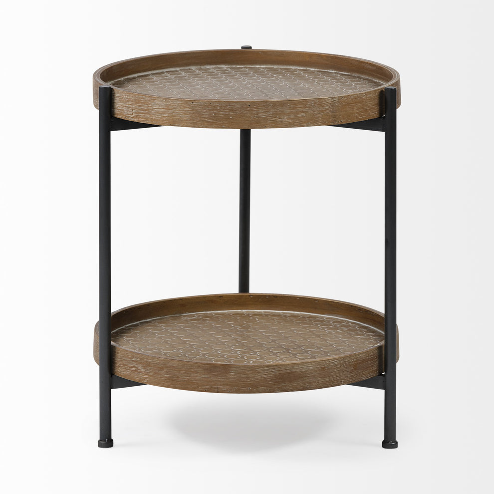 Brown Double Tier Embossed End Table By Homeroots | End Tables | Modishstore - 2