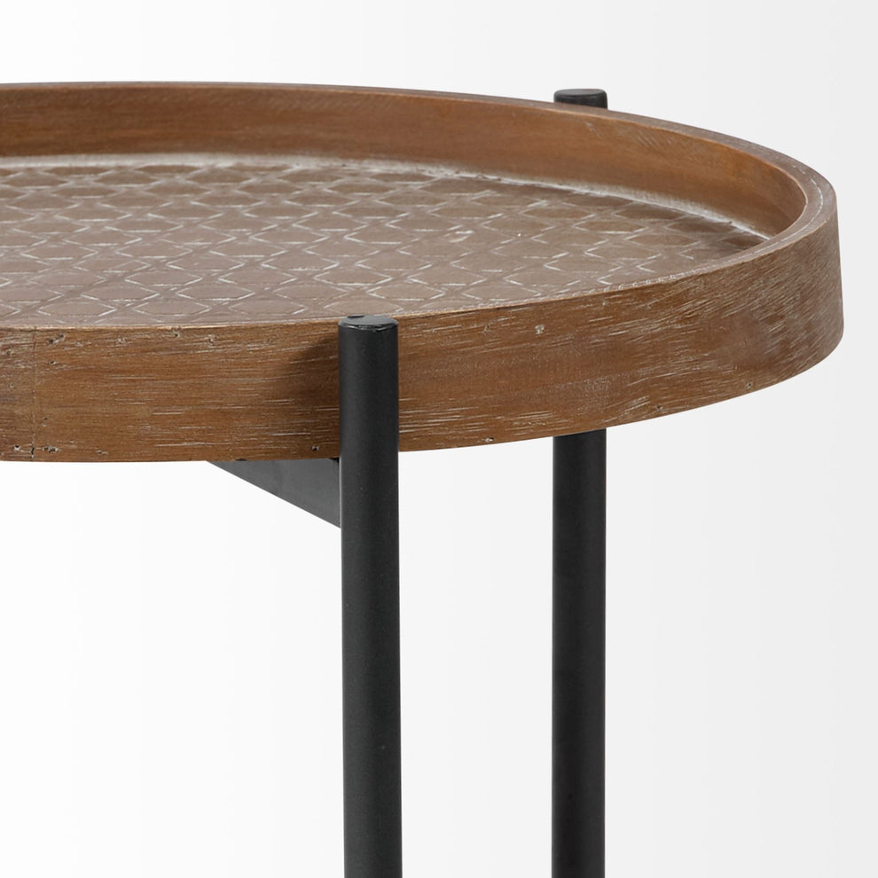Brown Double Tier Embossed End Table By Homeroots | End Tables | Modishstore - 3