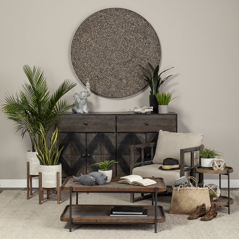 Brown Double Tier Embossed End Table By Homeroots | End Tables | Modishstore - 6