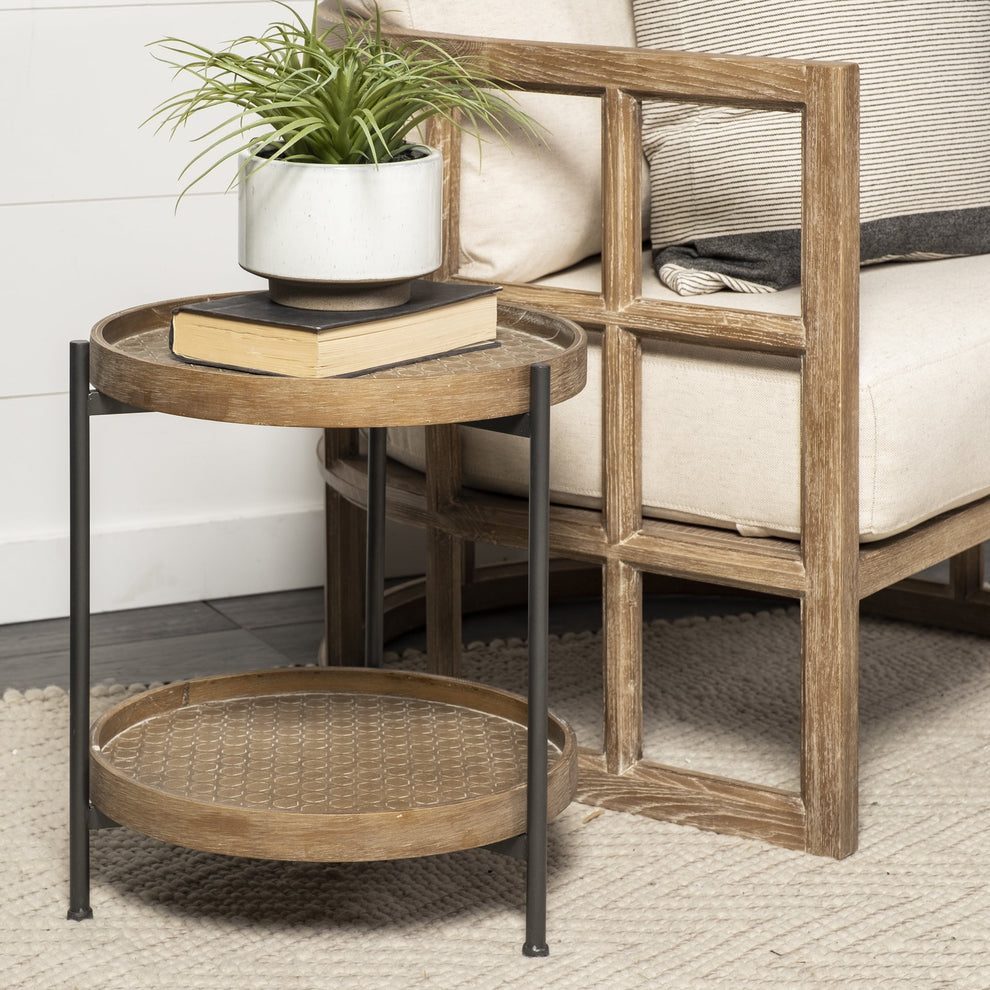 Brown Double Tier Embossed End Table By Homeroots | End Tables | Modishstore - 7