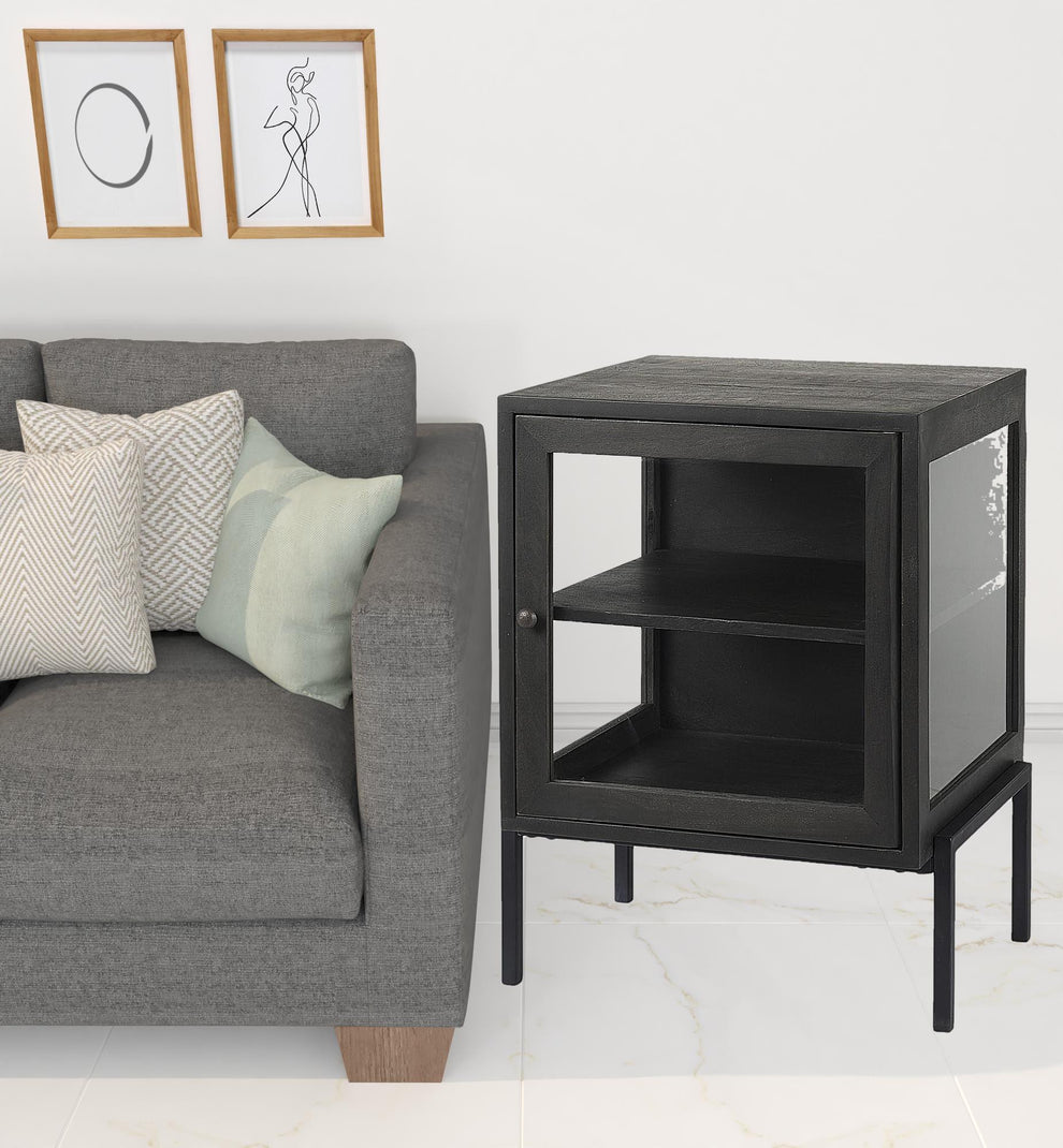 Rustic Black on Black Shadowbox Cabinet By Homeroots | Side Tables | Modishstore - 7