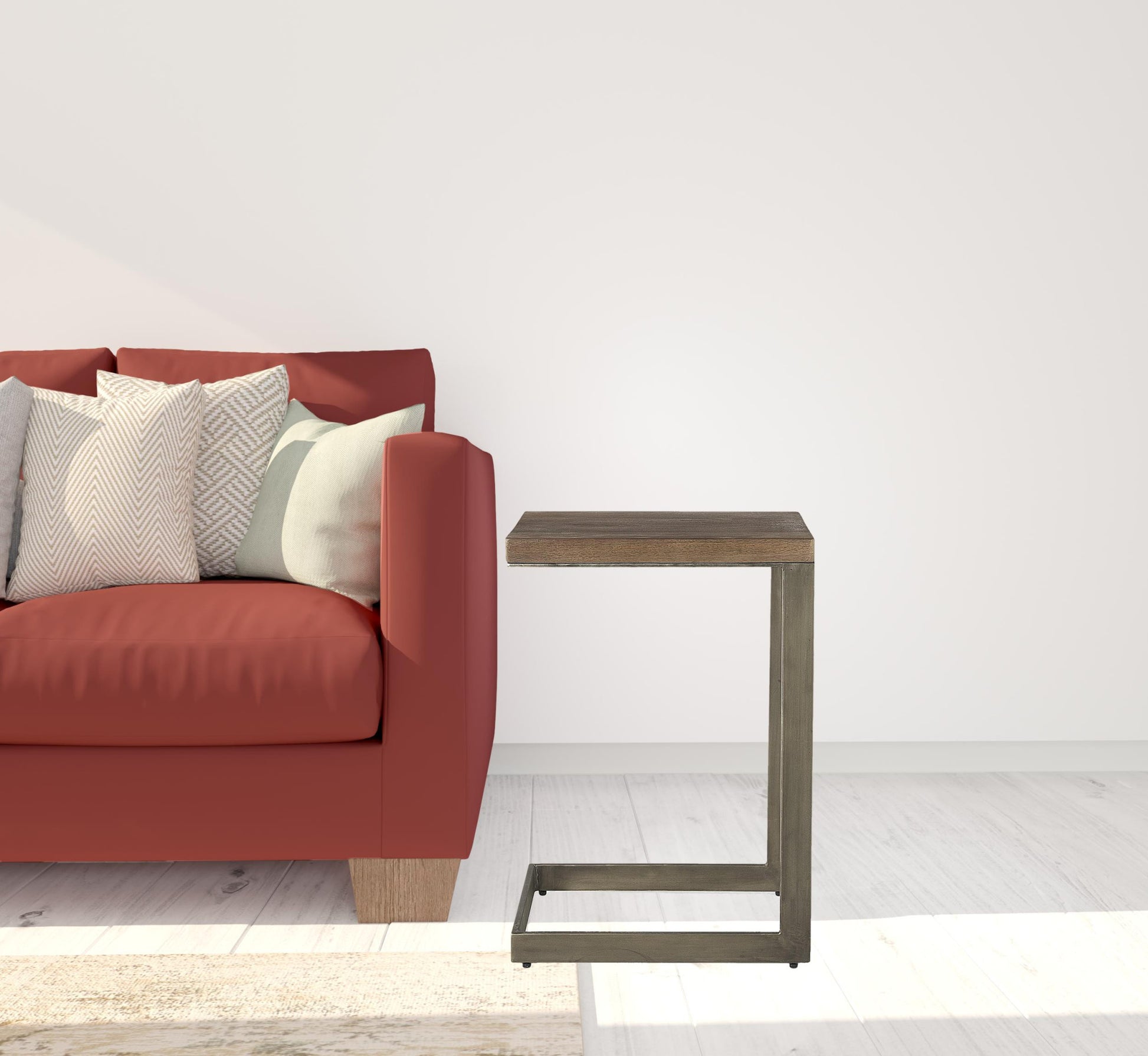 Modern Light Wash And Nickel C Shape Tv Table By Homeroots | End Tables | Modishstore - 6