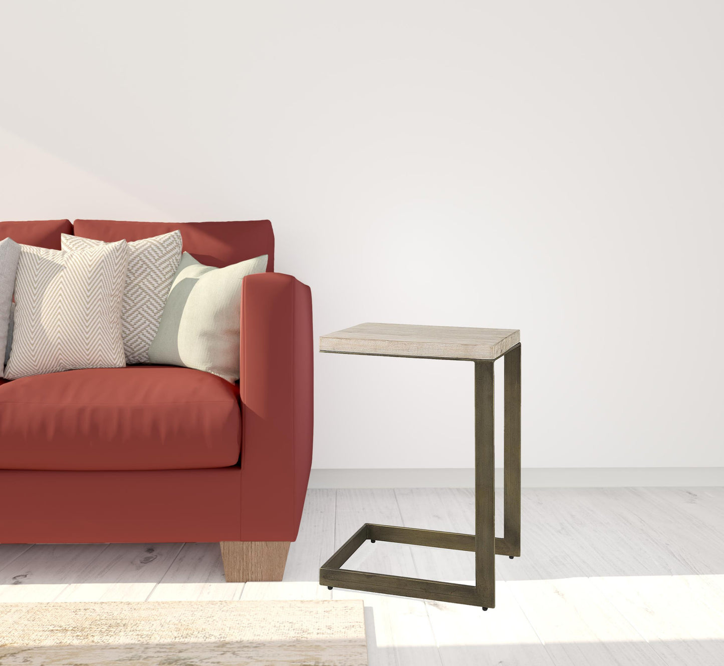 Modern Natural Wash And Golden C Shape Tv Table By Homeroots | End Tables | Modishstore - 5