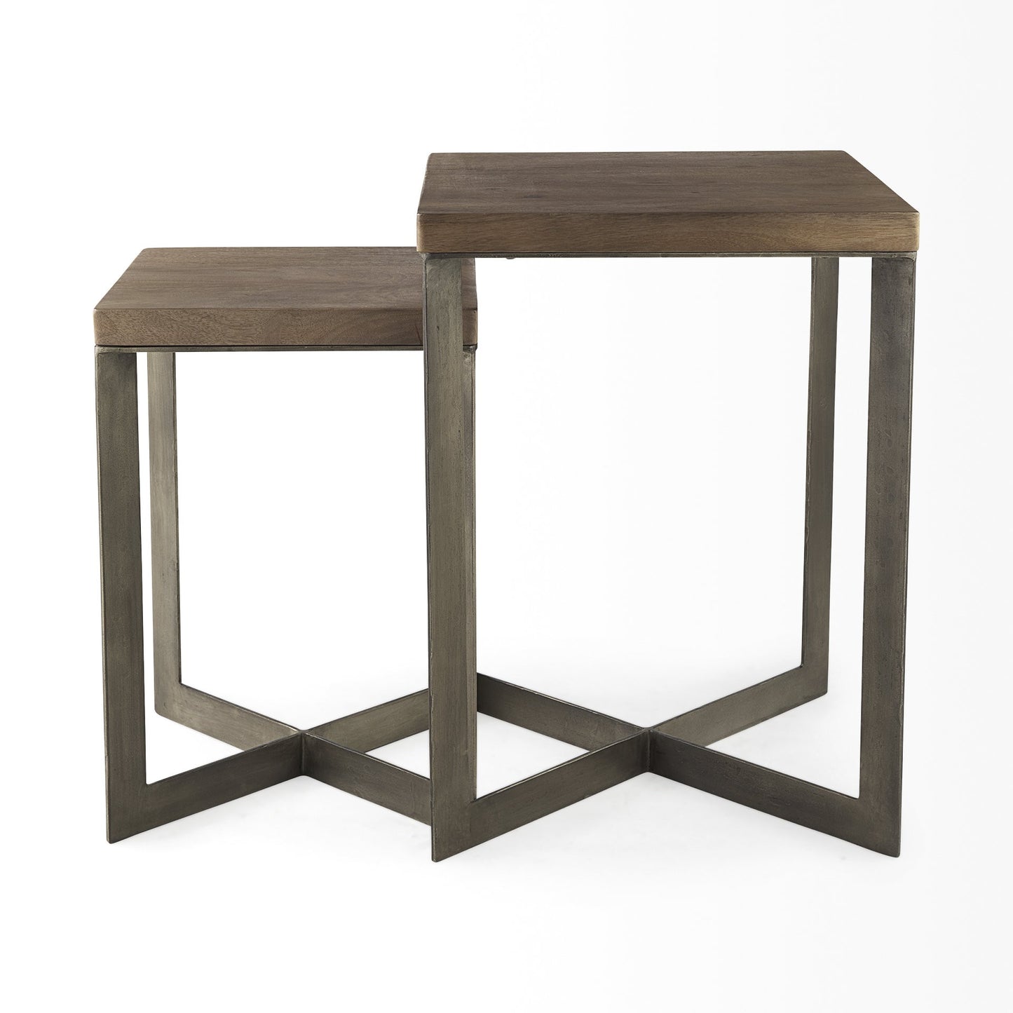 Set of Two Geo Dark Brown Metallic and Wood Tables By Homeroots