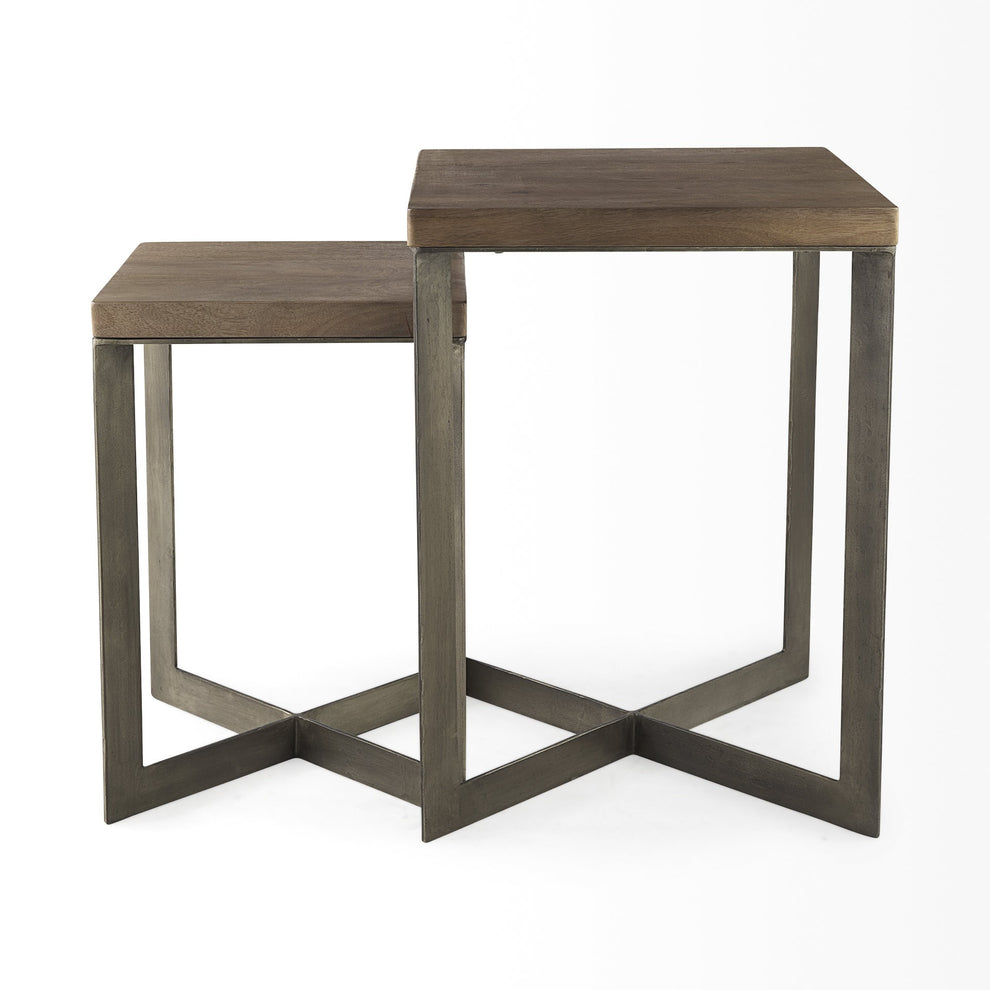 Set of Two Geo Dark Brown Metallic and Wood Tables By Homeroots | Side Tables | Modishstore - 4