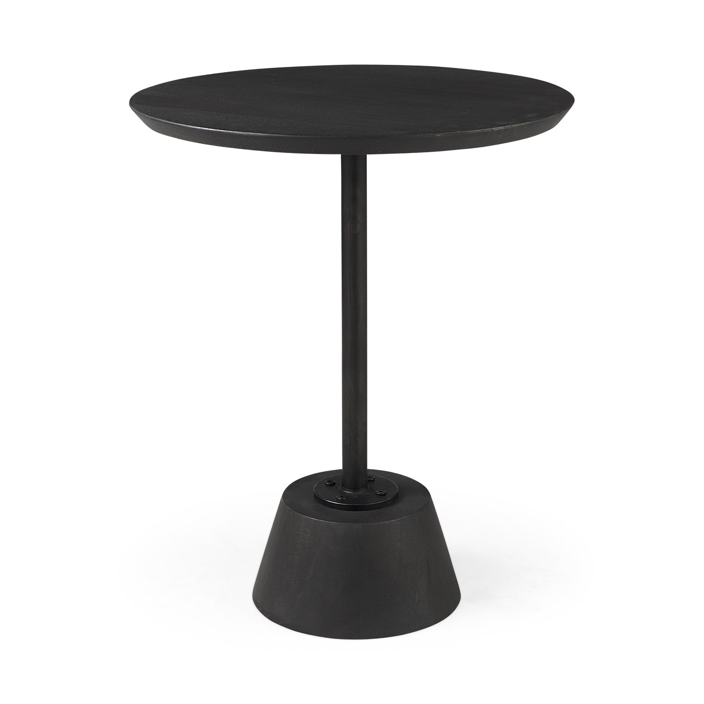 Dark Stain Pedestal Table with Black Detailing By Homeroots | Side Tables | Modishstore - 2