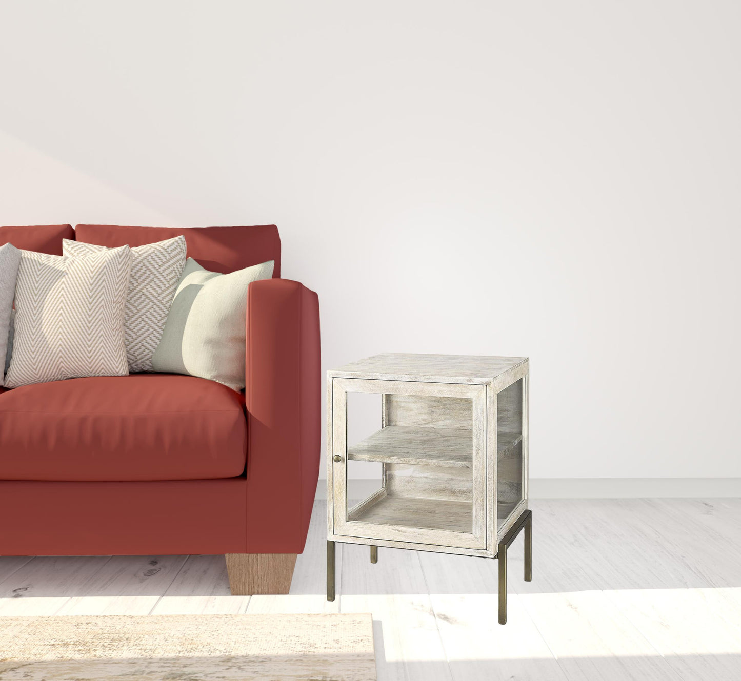 Rustic Weathered White And Gold Shadowbox Cabinet By Homeroots | End Tables | Modishstore - 6