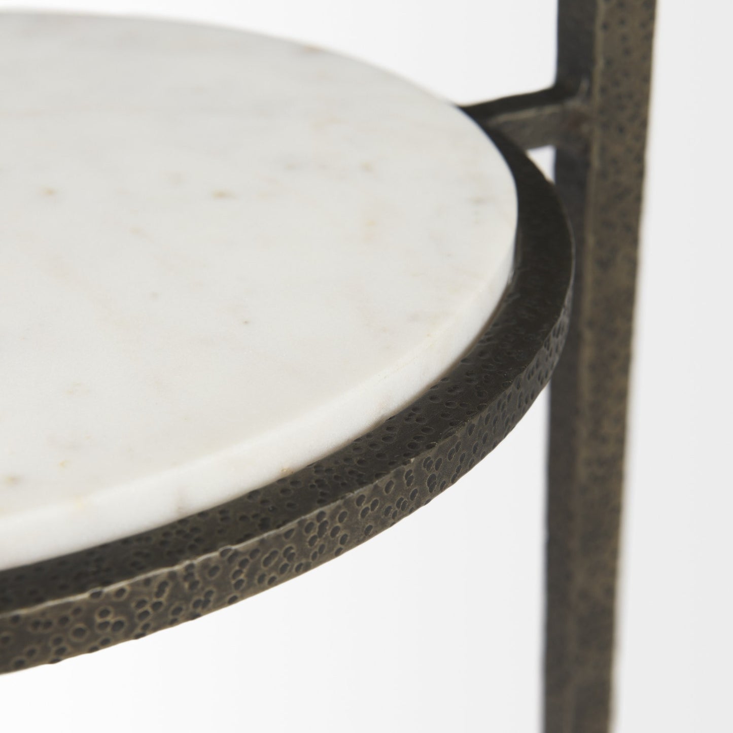 Updated Rustic Glass and Marble Antiqued Gold End Table By Homeroots