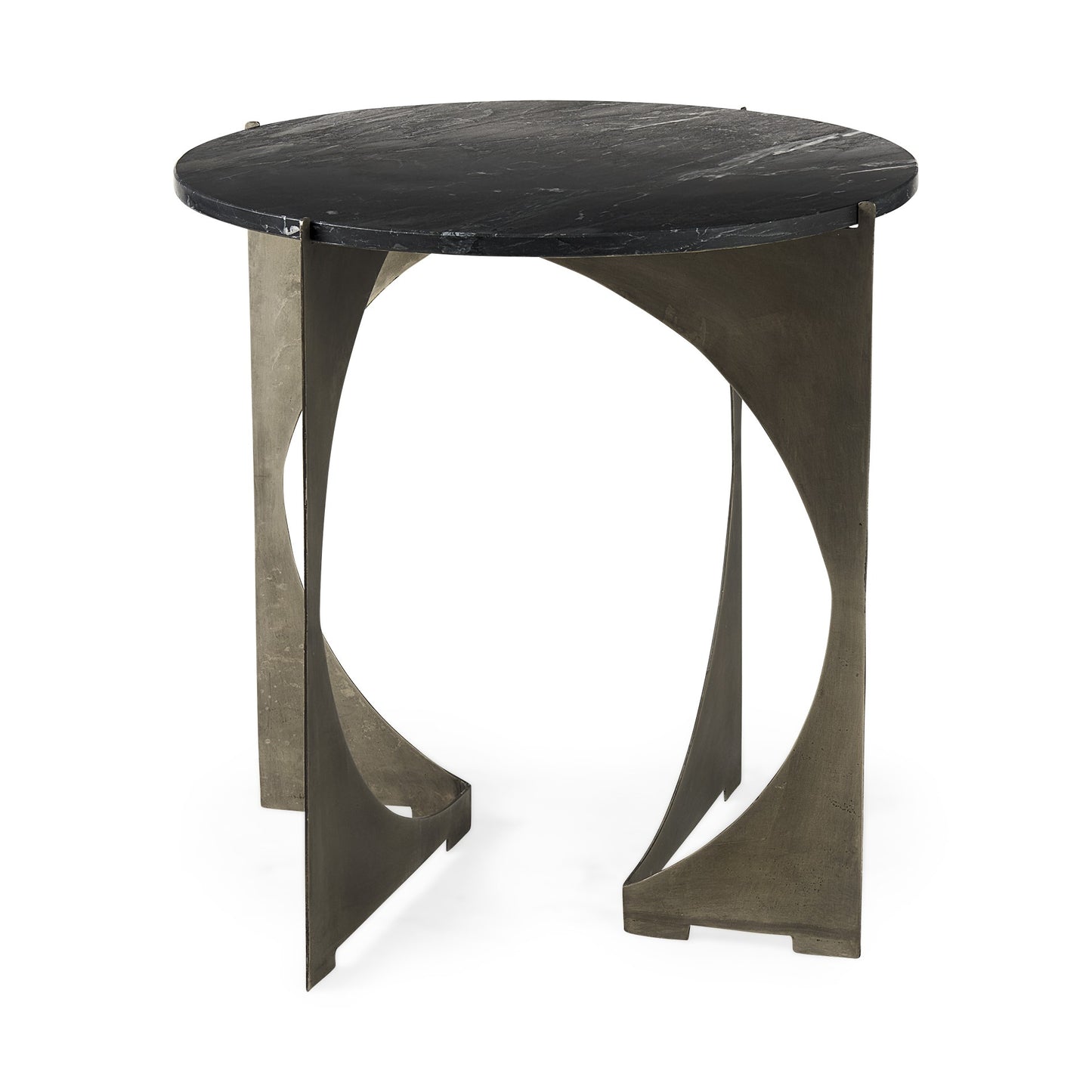 Mod Black Marble Antiqued Nickel Side Table By Homeroots | Side Tables | Modishstore