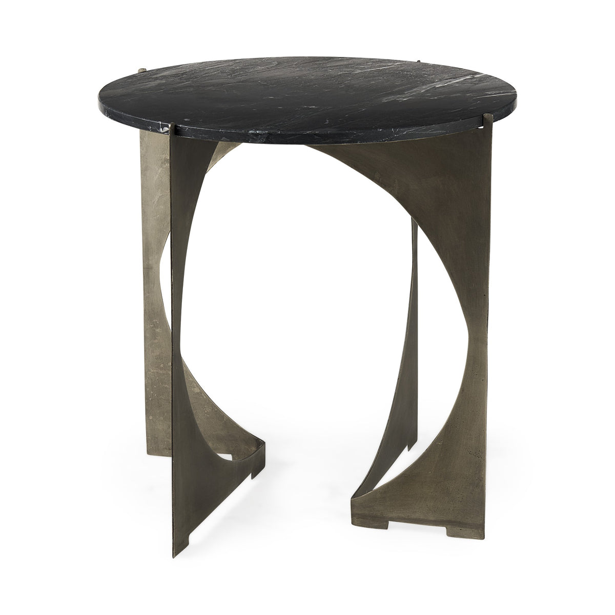 Mod Black Marble Antiqued Nickel Side Table By Homeroots | Side Tables | Modishstore